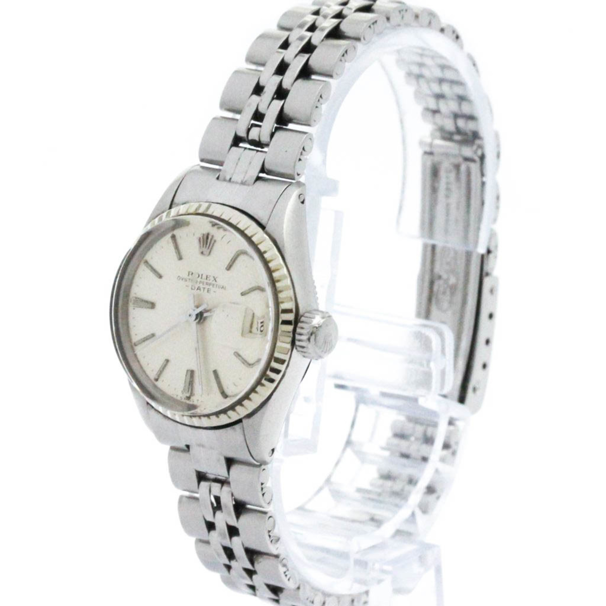 Vintage ROLEX Oyster Perpetual Date 6517 White Gold Steel Ladies Watch BF570554