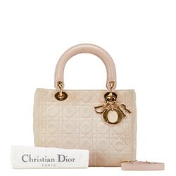 Christian Dior Dior Lady Cannage Handbag Shoulder Bag Pink Suede Women's
