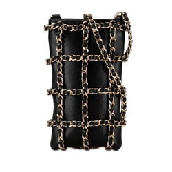 Chanel Coco Mark Chain Phone Case Shoulder Bag AP1161 Black Leather Women's CHANEL