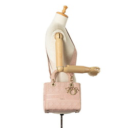 Christian Dior Dior Cannage Lady Medium Handbag Tote Bag Pink Canvas Women's