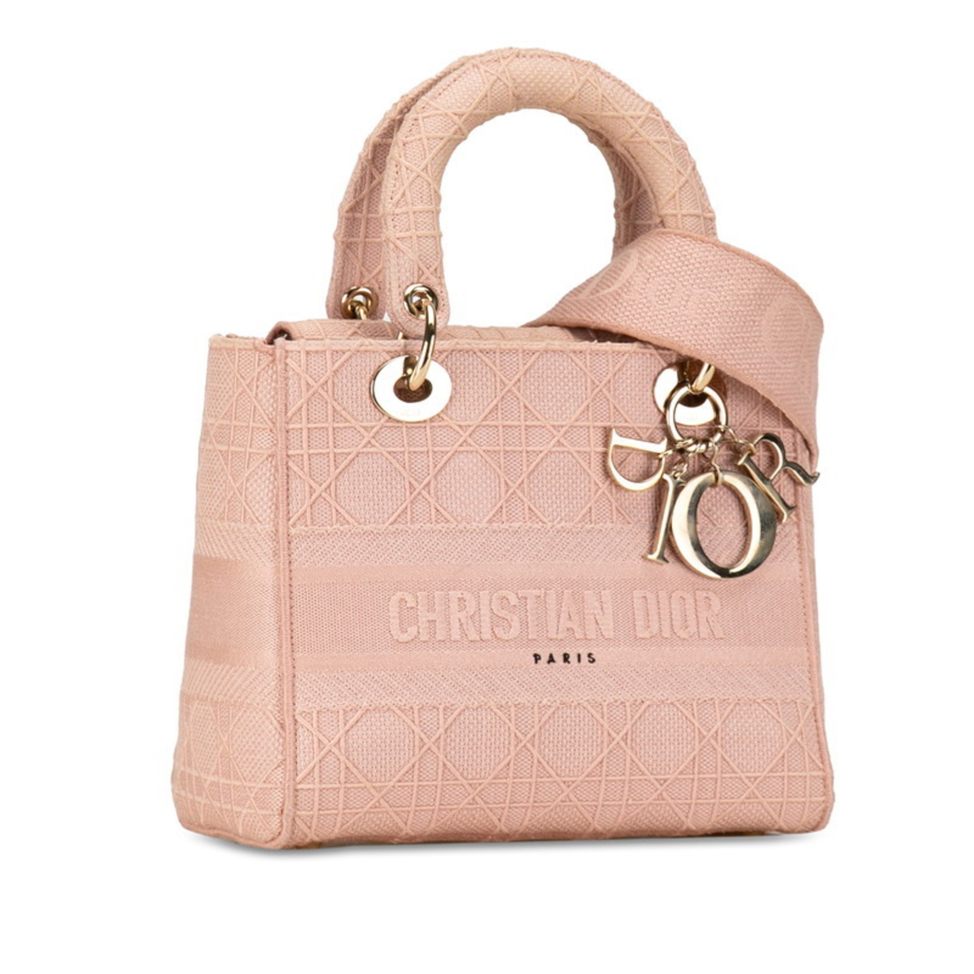 Christian Dior Dior Cannage Lady Medium Handbag Tote Bag Pink Canvas Women's