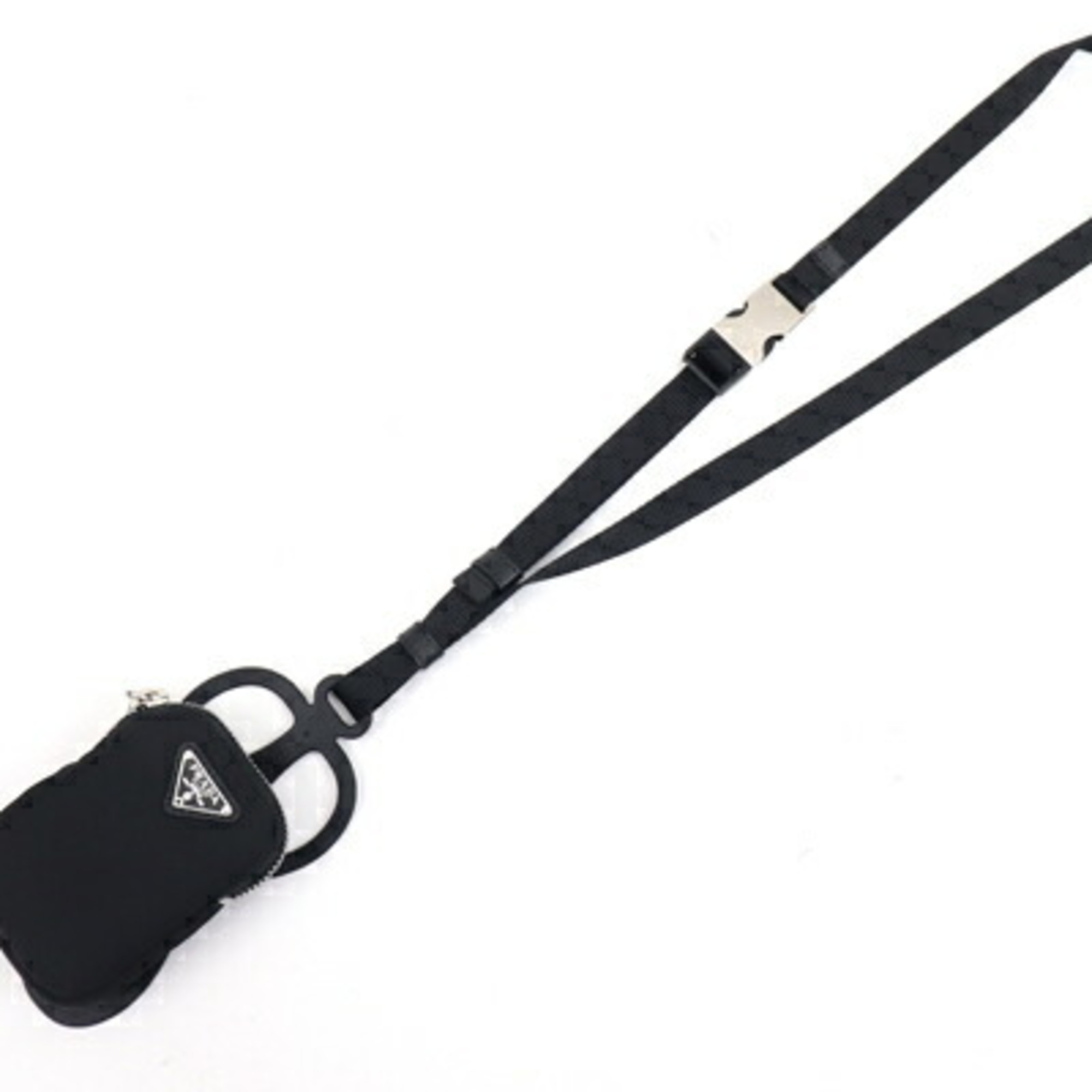 Prada Smartphone Case 1ZT016 Black Leather Rubber Holder Neck Strap Women Men PRADA