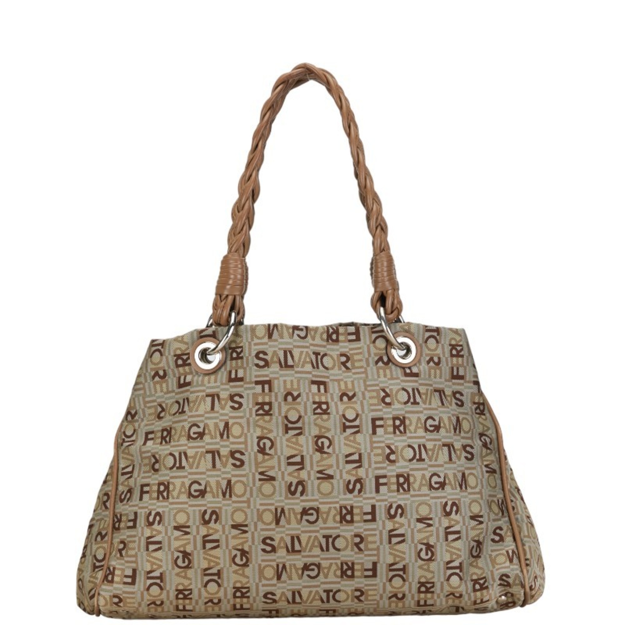 Salvatore Ferragamo handbag brown canvas leather women's