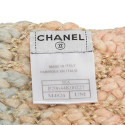Chanel Coco Mark Pastel Glitter Scarf Pink Blue Multicolor Nylon Wool Women's CHANEL