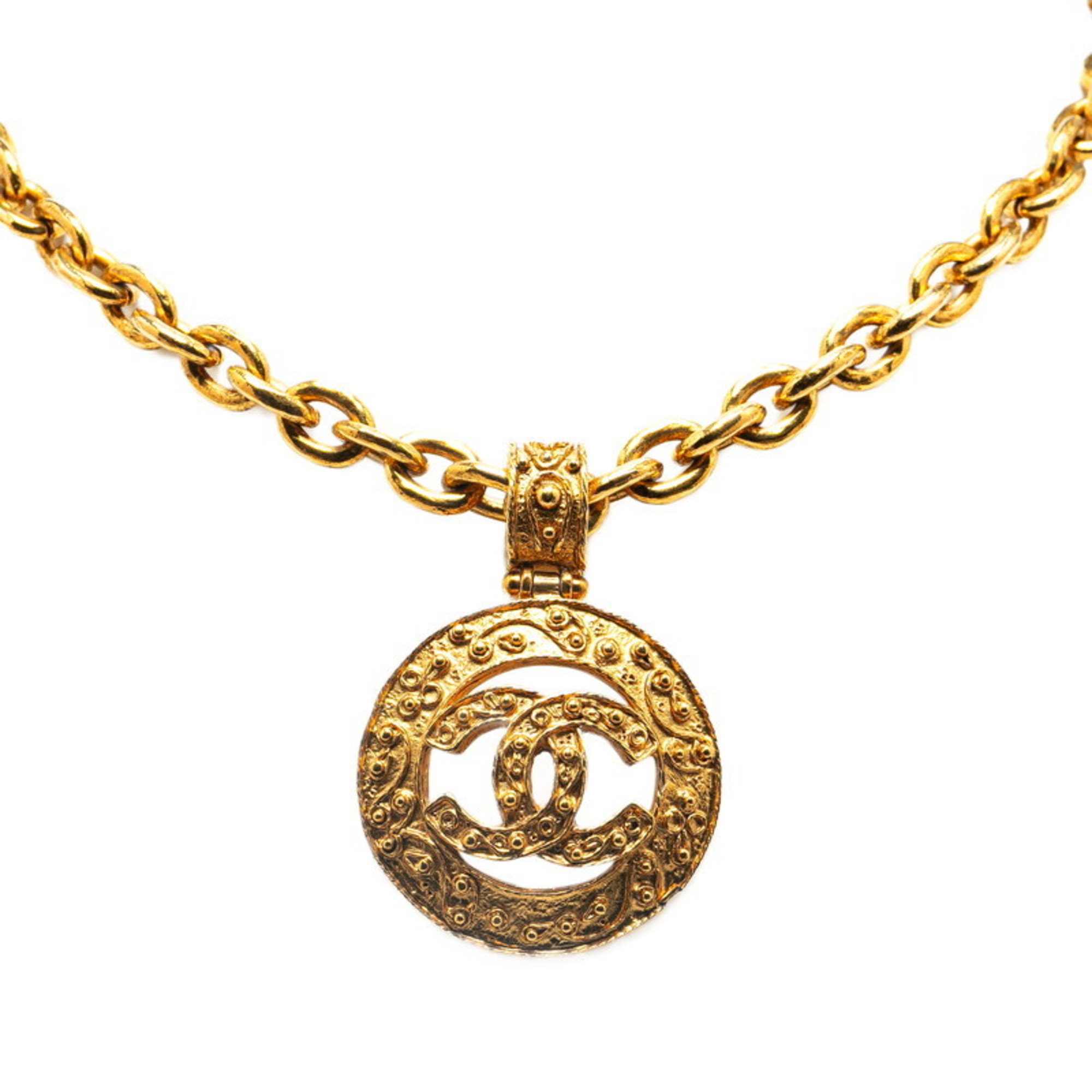 Chanel Coco Mark Round Necklace Gold Plated Women's CHANEL