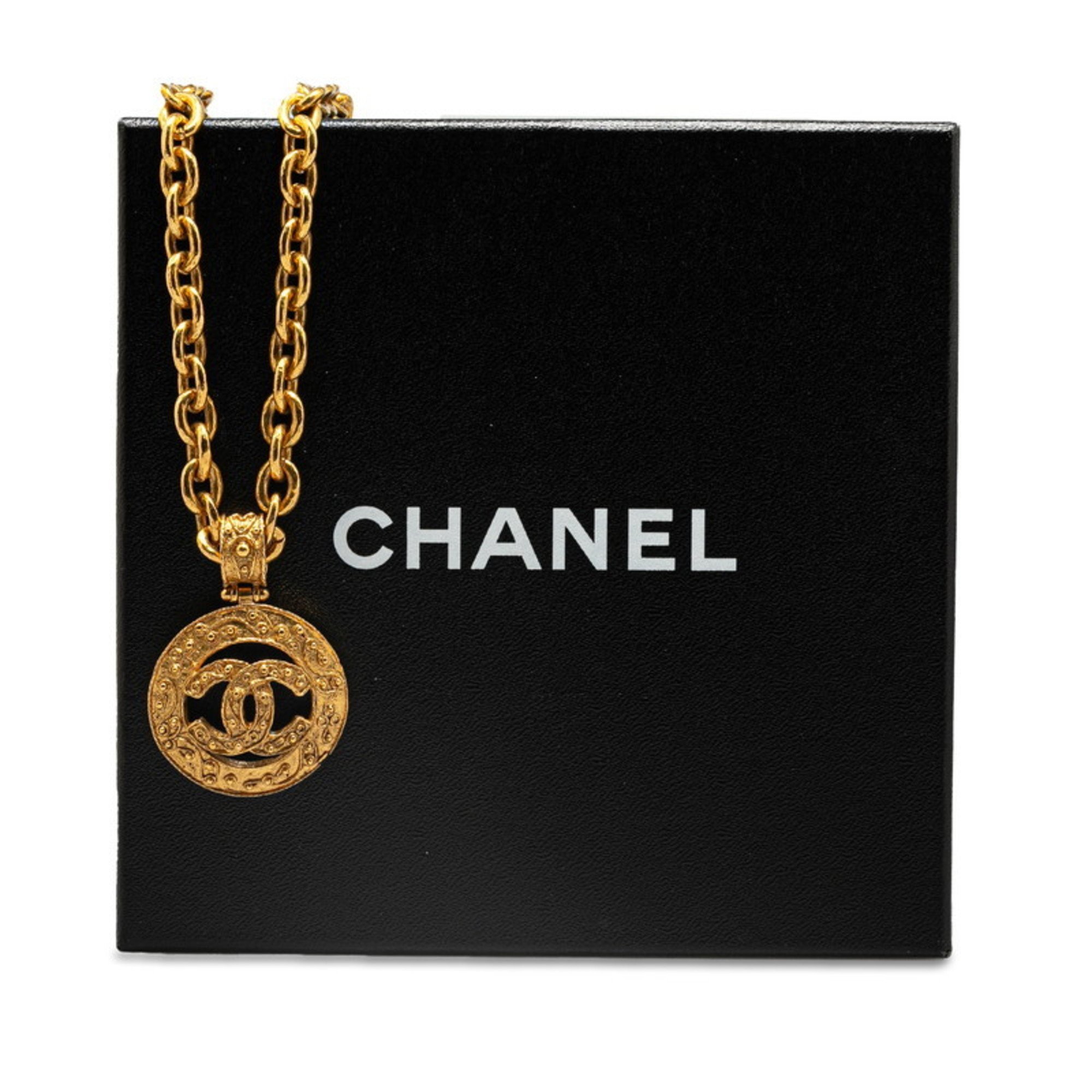 Chanel Coco Mark Round Necklace Gold Plated Women's CHANEL