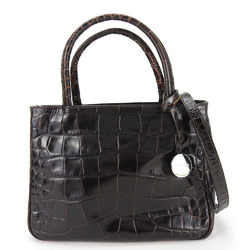 Furla Handbag Leather Dark Brown Shoulder Bag Embossed Women's