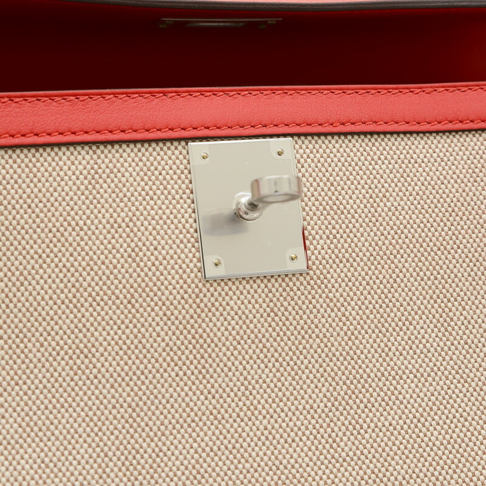 Hermes Kelly 28 Outer Stitching Handbag Toile H Swift Ecru Rouge Coeur Y Stamp