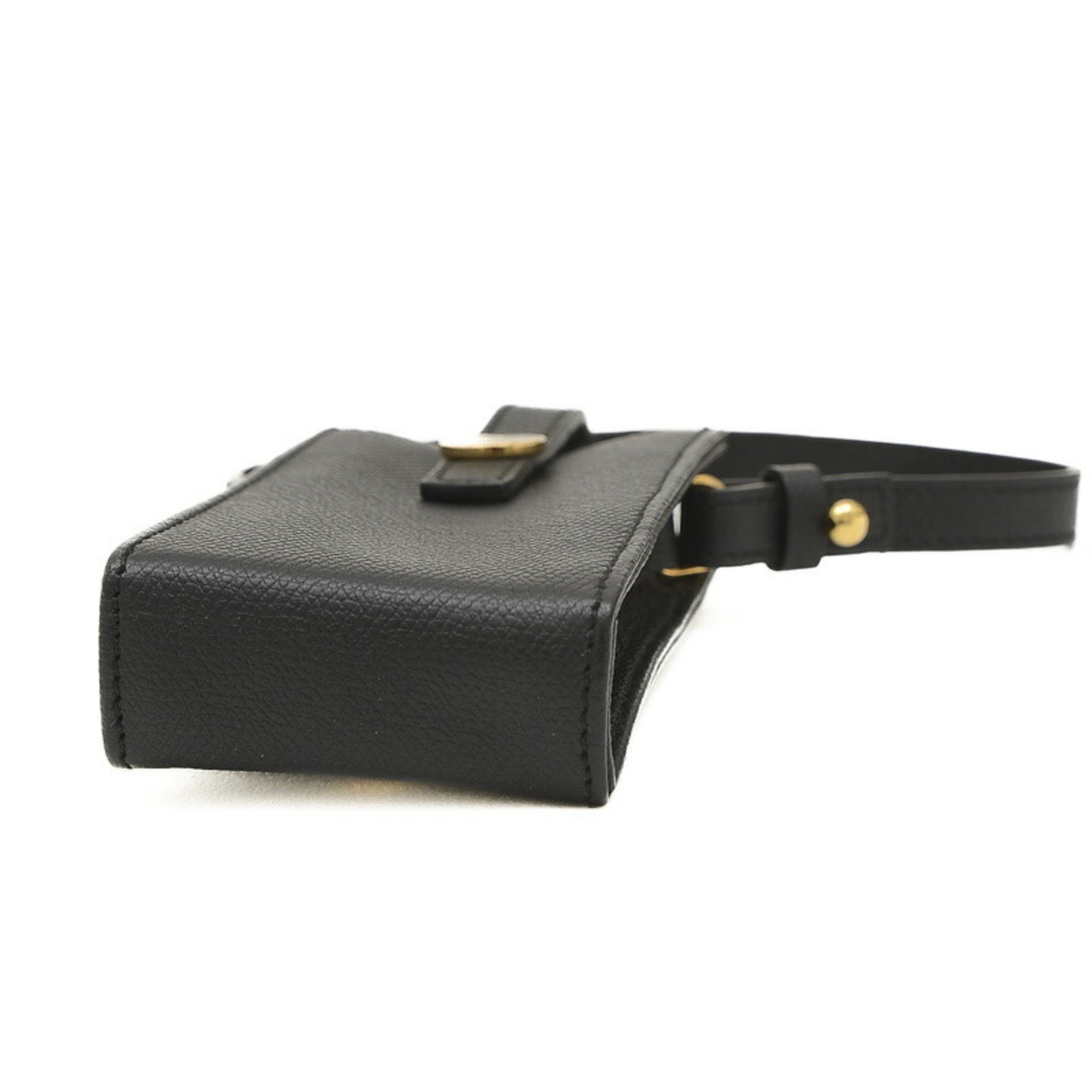 Chanel Coco Button Cigar Case Pouch Leather Black