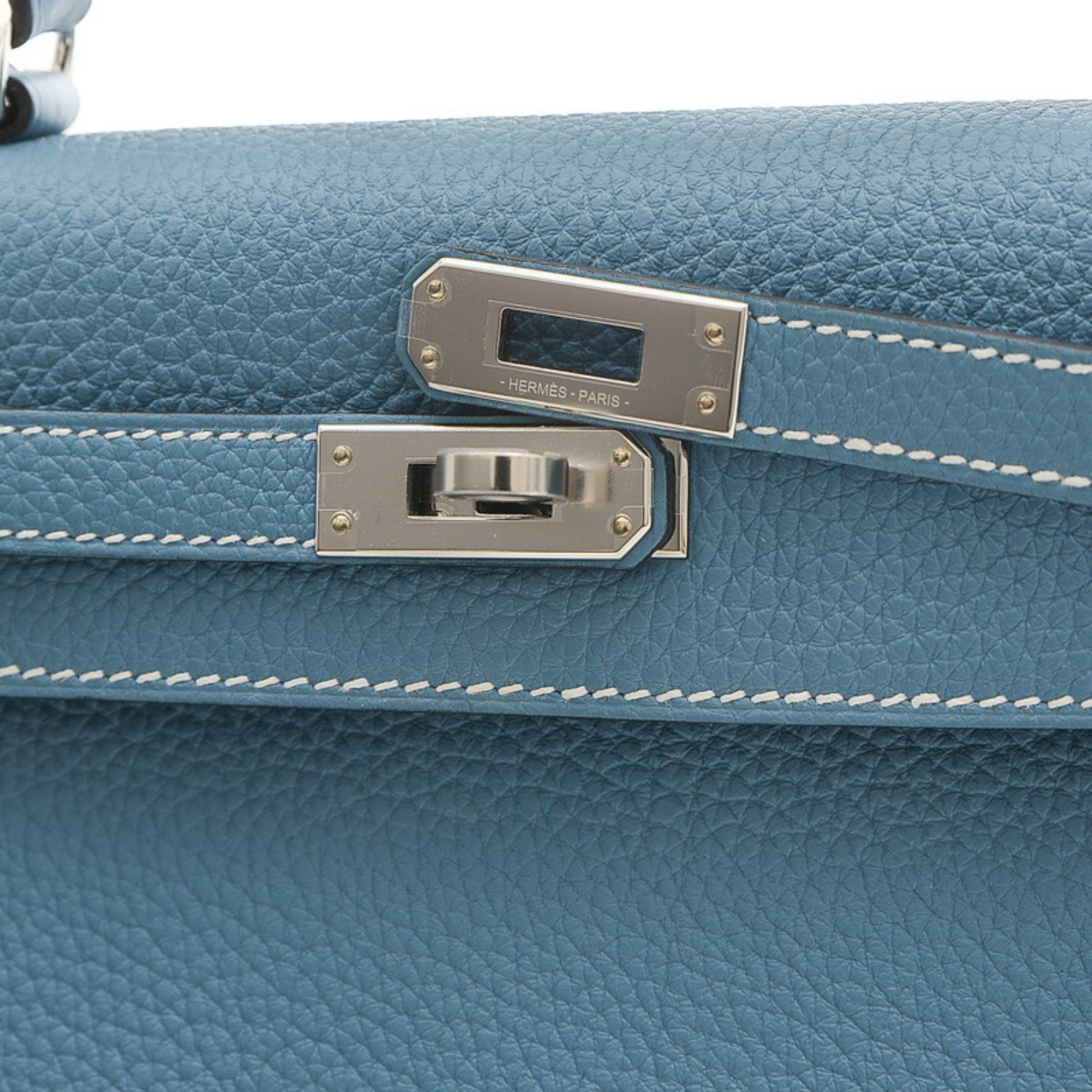 Hermes Kelly 25 Inner Stitching Handbag Togo New Blue Jean B Stamp