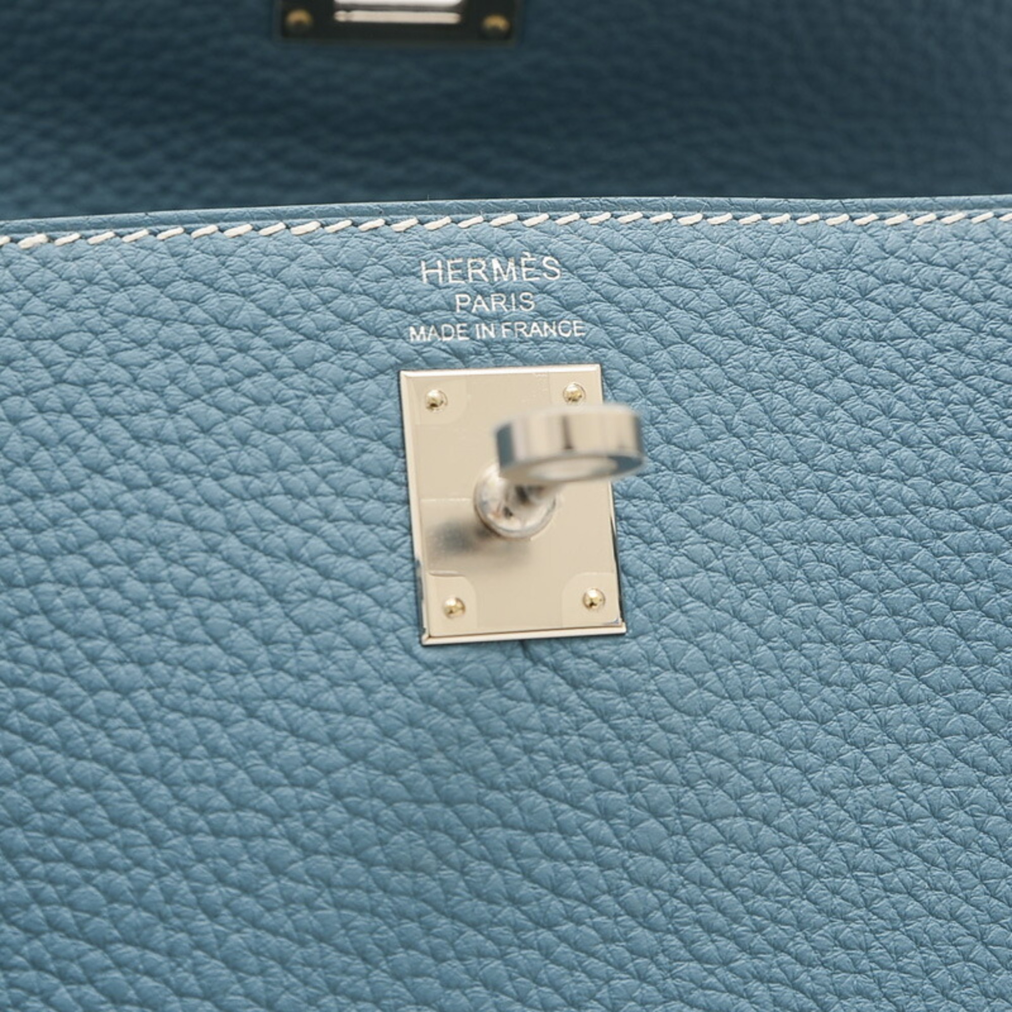 Hermes Kelly 25 Inner Stitching Handbag Togo New Blue Jean B Stamp
