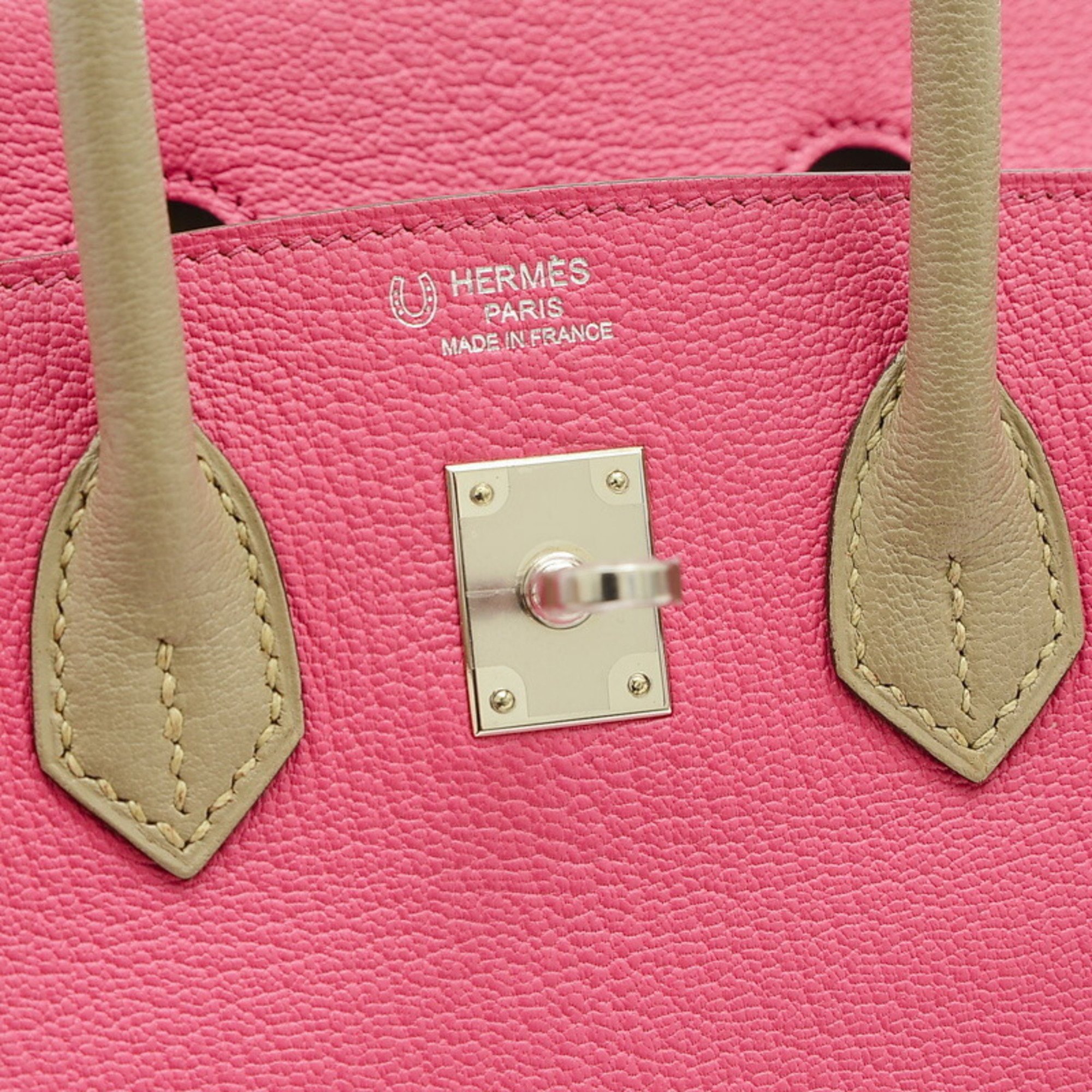 Hermes Birkin 25 Handbag Chevre Rose Tyrien Tourtiere Grey Personal