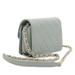 Chanel Matelasse Chain Shoulder Bag Caviar Blue Green AS3002