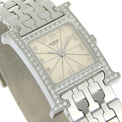 Hermes HERMES H Watch Diamond Bezel HH1.230 Stainless Steel x Quartz Analog Display Ivory Dial Heure for Women