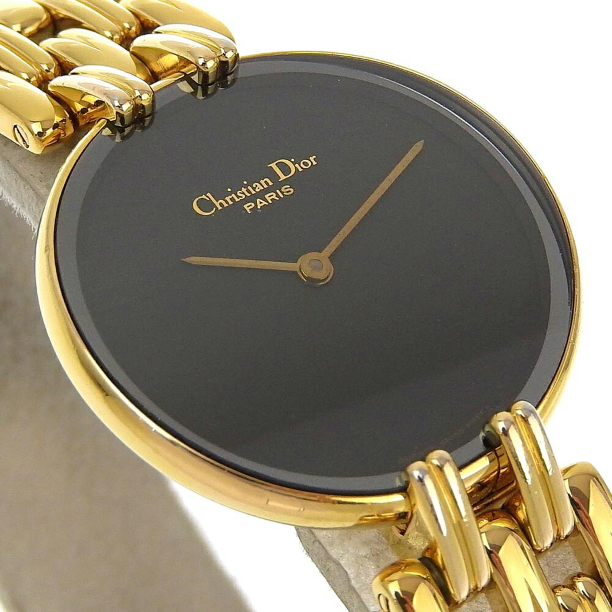 Dior Bakira Watch L 46.154.3 Gold Plated Quartz Analog Display Black Dial Women's