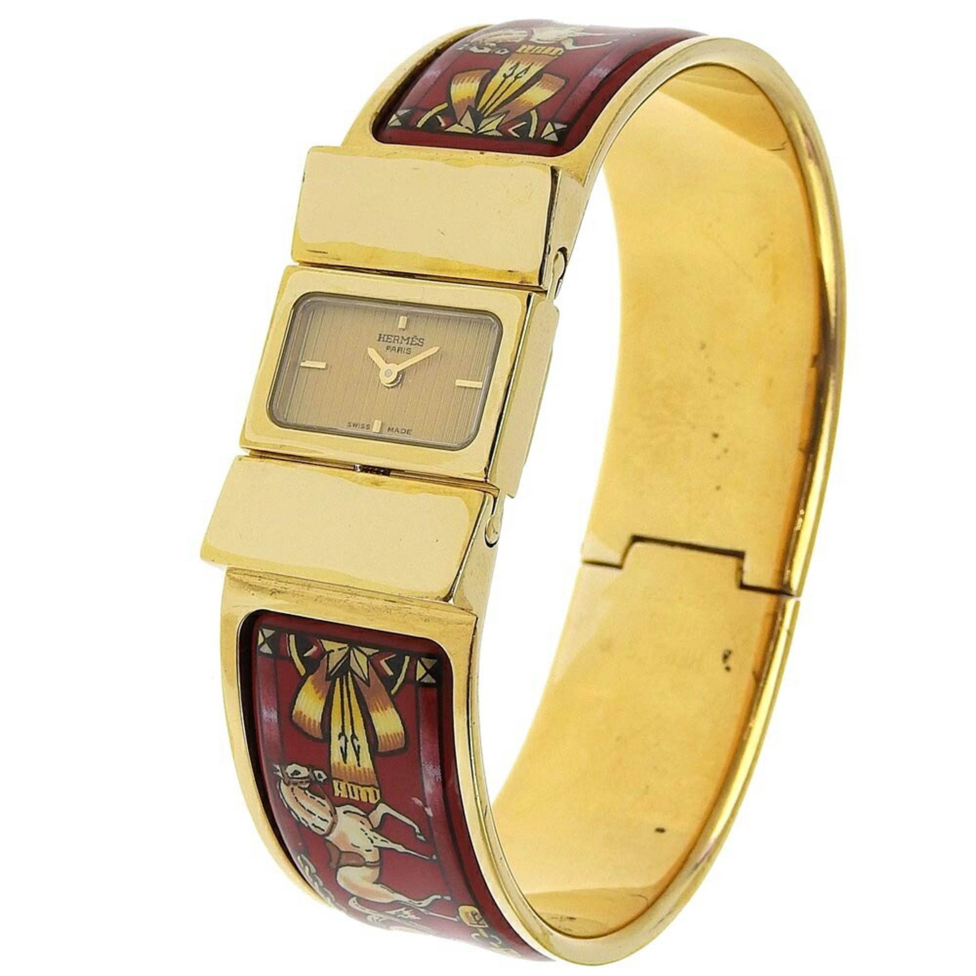 Hermes HERMES Location Watch LO1.201 Gold Plated Red Quartz Analog Display Dial Ladies