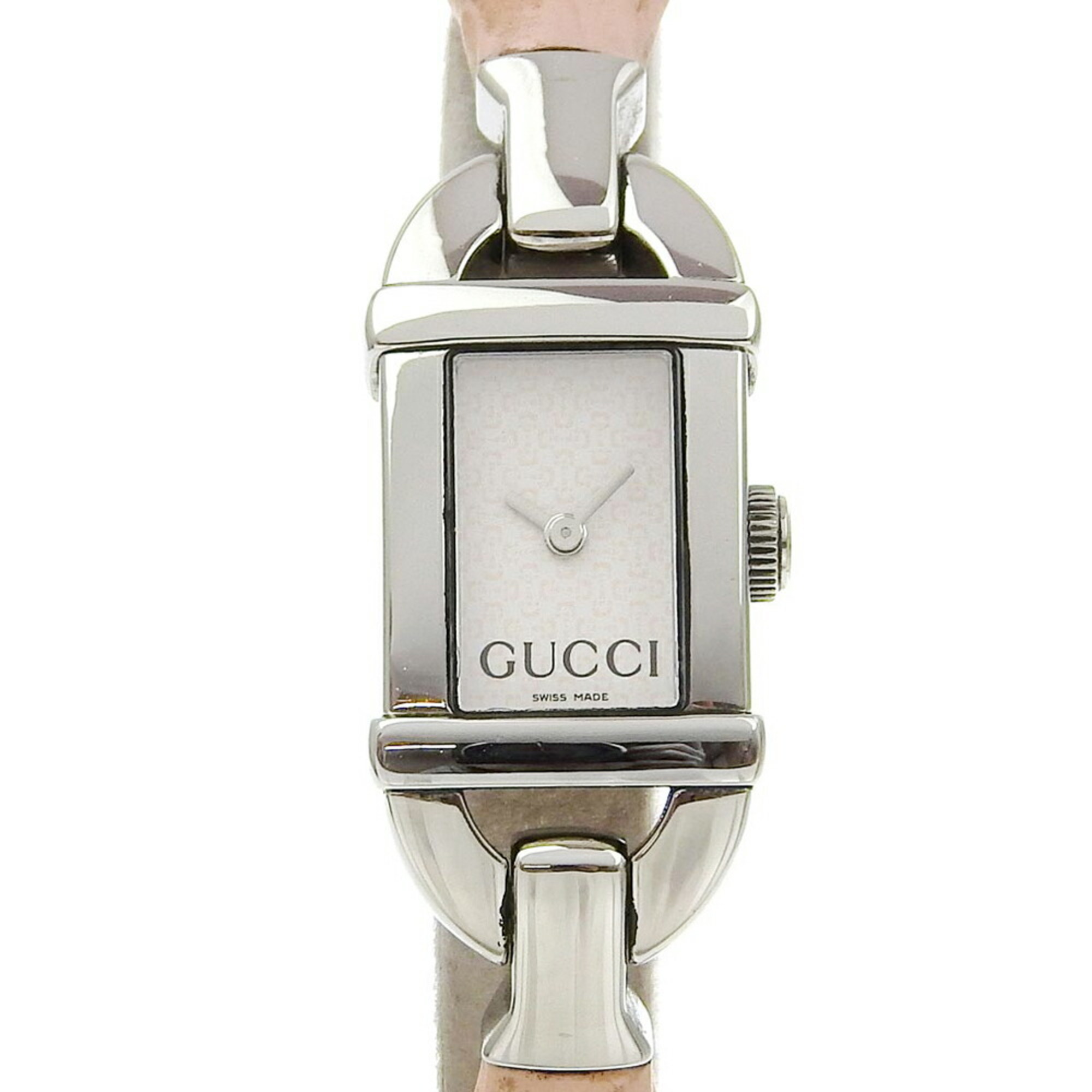 Gucci Bamboo Watch 6800L Stainless Steel x Rubber Pink Quartz Analog Display White Dial Women's