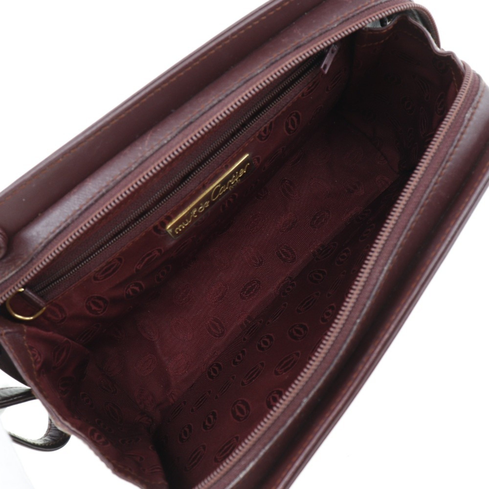 CARTIER Leather Second Bag Wine Red A5 Men's