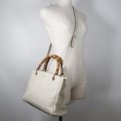 Gucci Bamboo Handbag Shoulder 336032 Leather x Canvas Off-White 2way A5 Type Women's