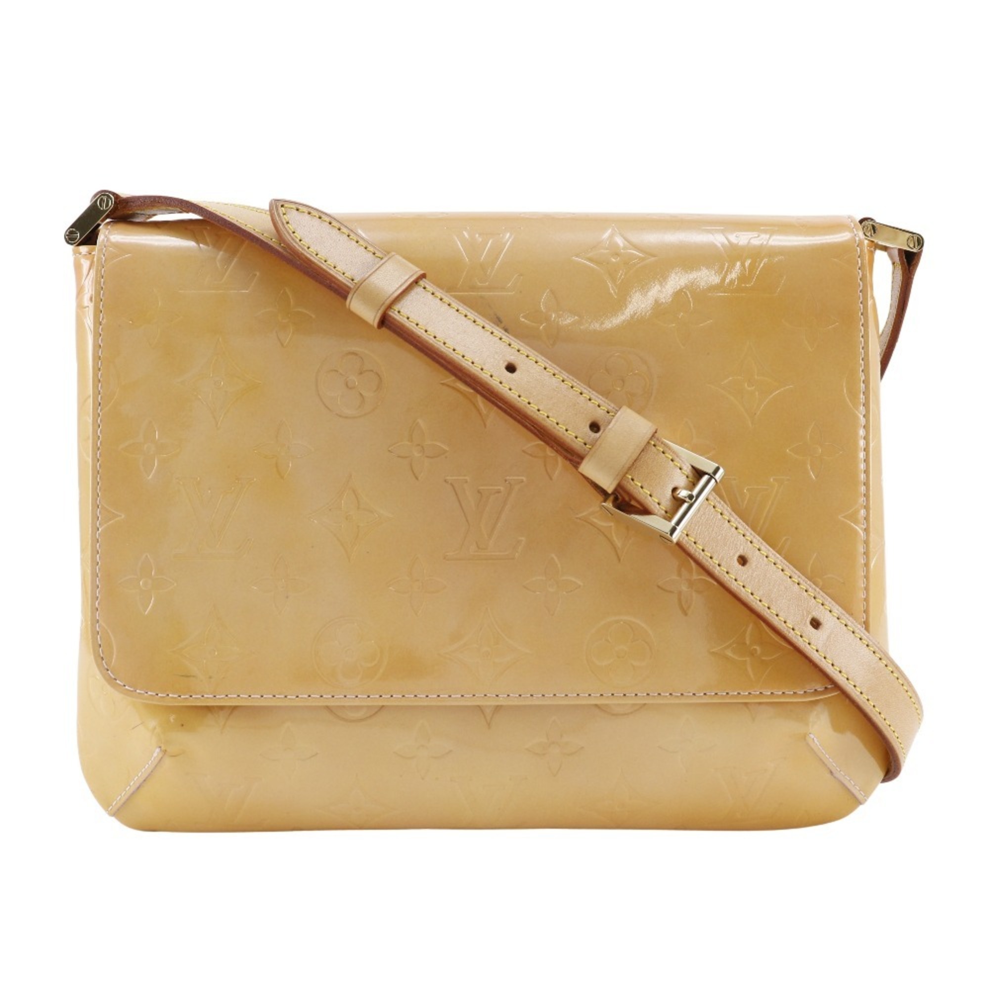 Louis Vuitton Thompson Street Shoulder Bag M91070 Monogram Vernis Cream Yellow MI0969 A5 Type Women's