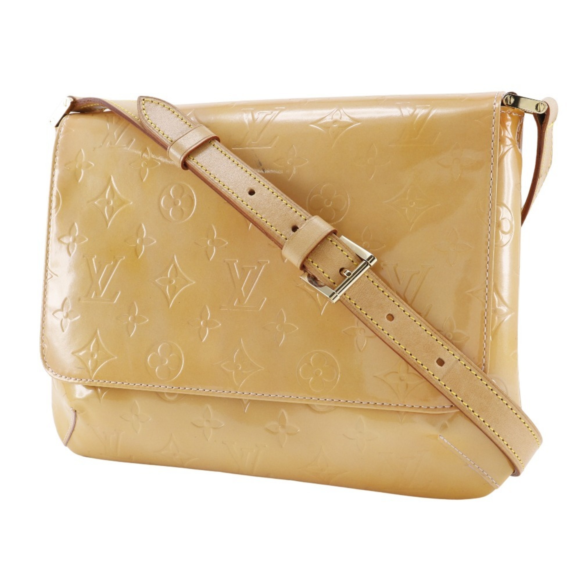 Louis Vuitton Thompson Street Shoulder Bag M91070 Monogram Vernis Cream Yellow MI0969 A5 Type Women's