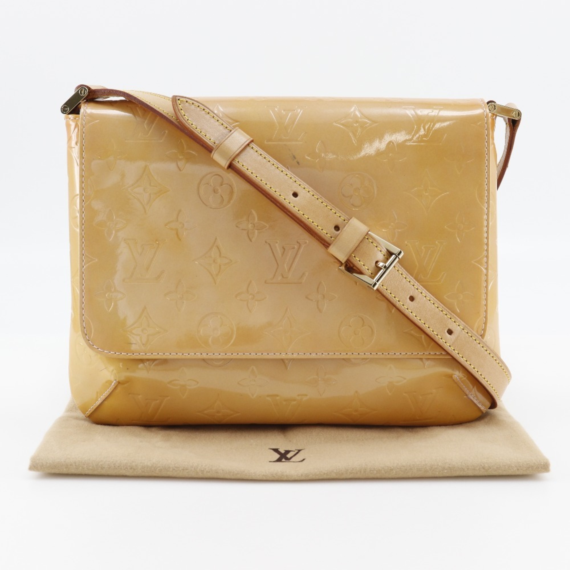 Louis Vuitton Thompson Street Shoulder Bag M91070 Monogram Vernis Cream Yellow MI0969 A5 Type Women's