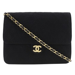 CHANEL Chain Shoulder Bag, Matelasse, Cotton, Black, Snap Button, ChainShoulder, Women's