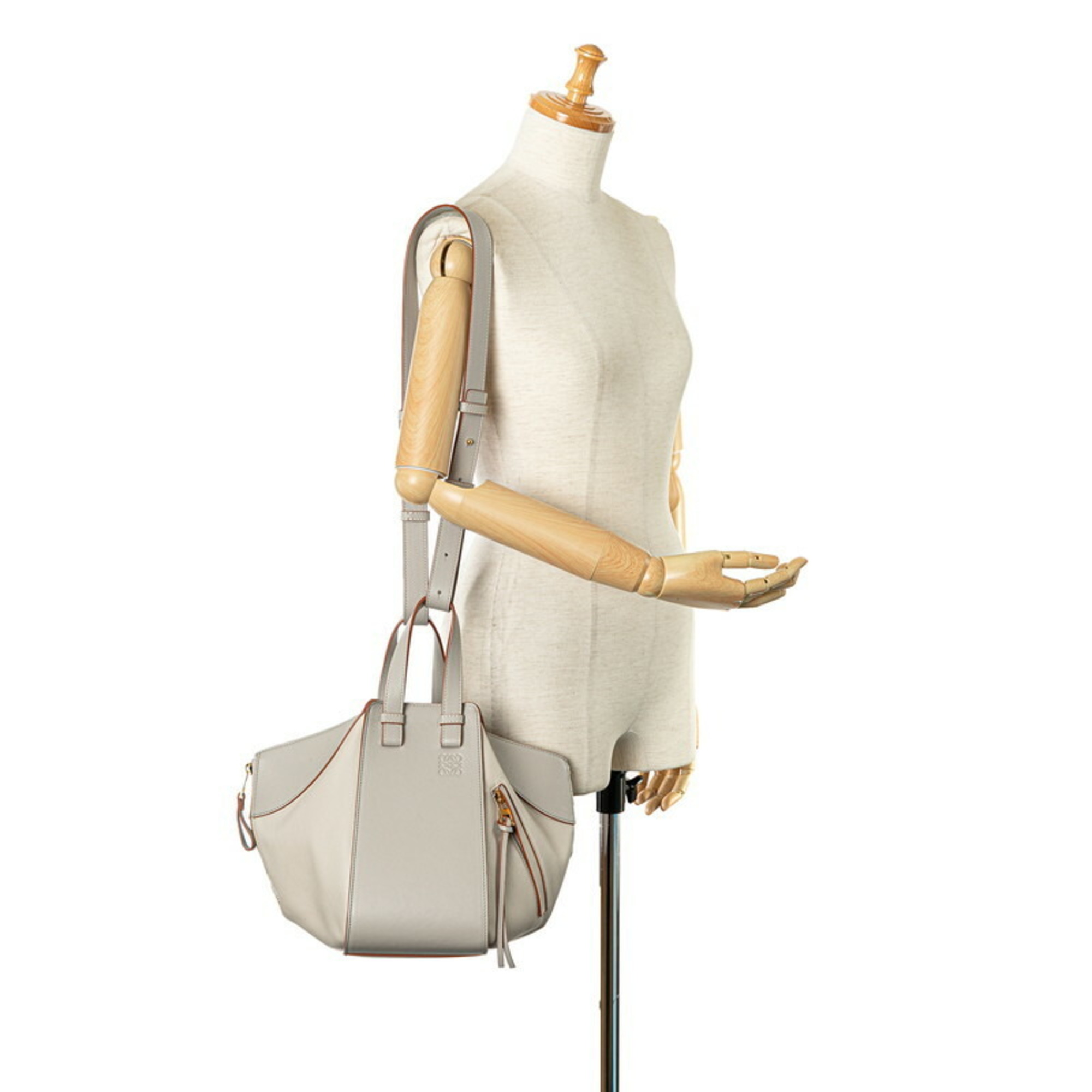 LOEWE Hammock Small Handbag Shoulder Bag Light Grey Leather Women's