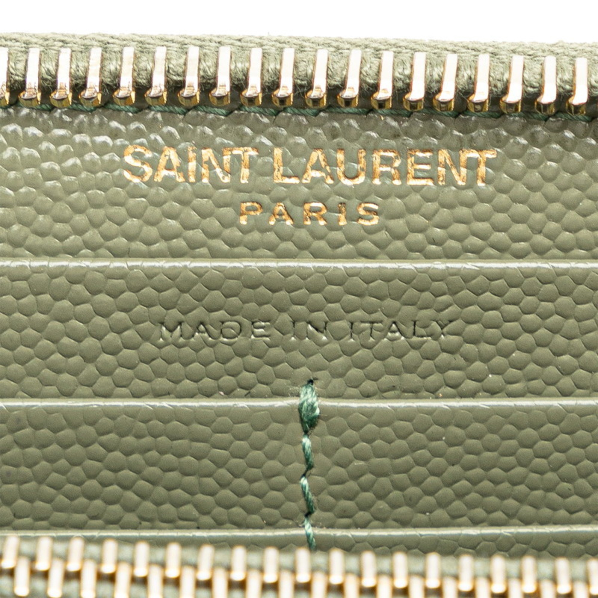 Saint Laurent YSL Quilted Round Long Wallet 358094 Khaki Olive Leather Women's SAINT LAURENT