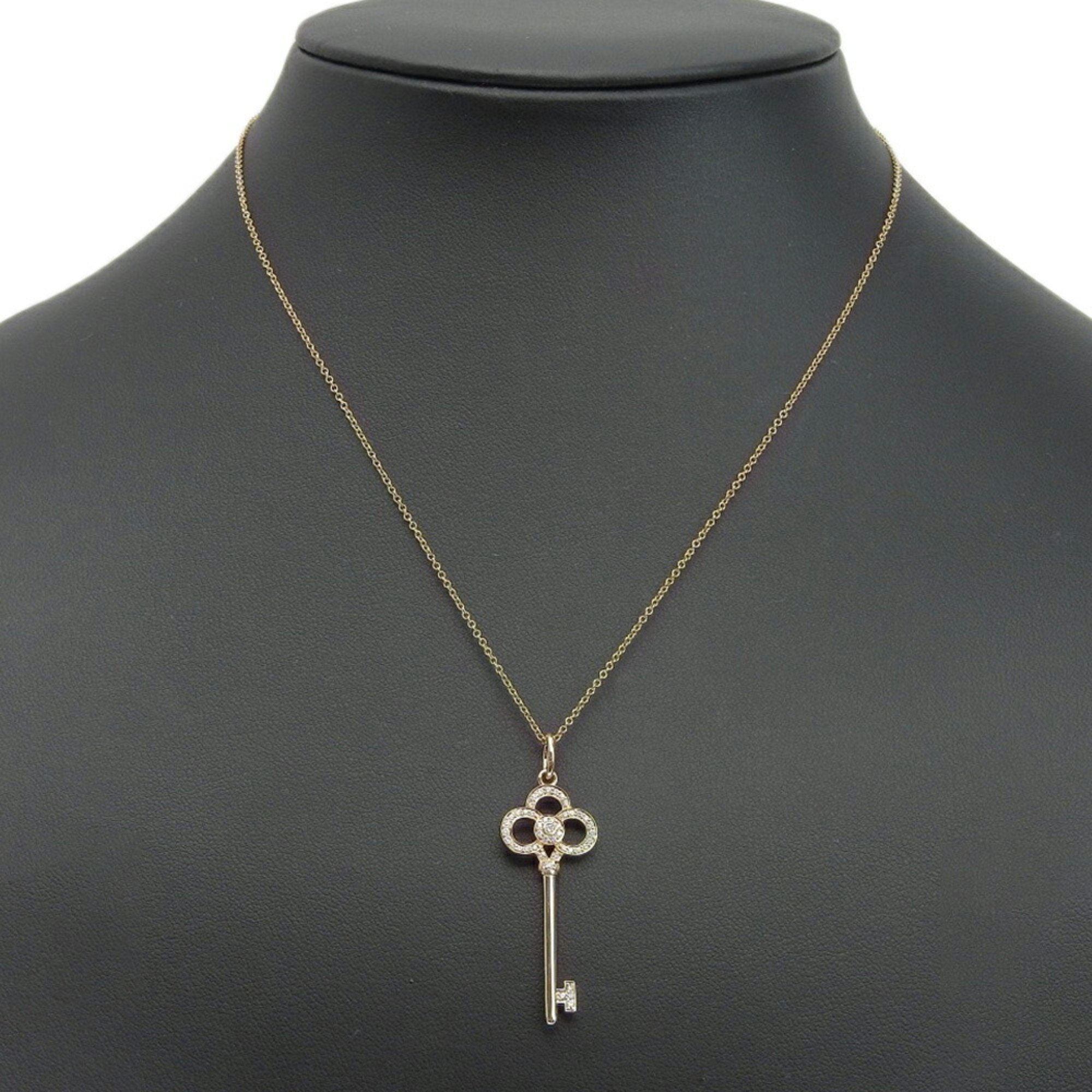 Tiffany & Co. Lock Crown Key Necklace, K18 Pink Gold x Diamond, d0.13ct, approx. 4.2g, Key, Women's