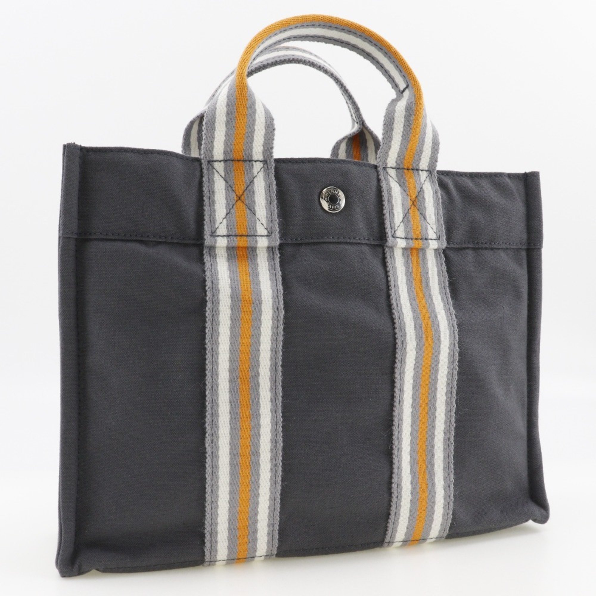 Hermes SackFourre Tout PM Handbag 2001 Ginza Limited Cotton Canvas Grey A5 Snap Button Unisex