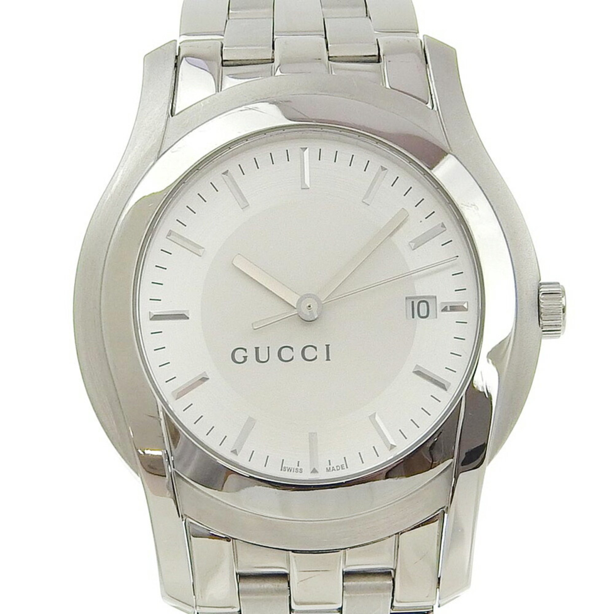 Gucci 5500XL Stainless Steel Quartz Analog Display Silver Dial Men's Watch