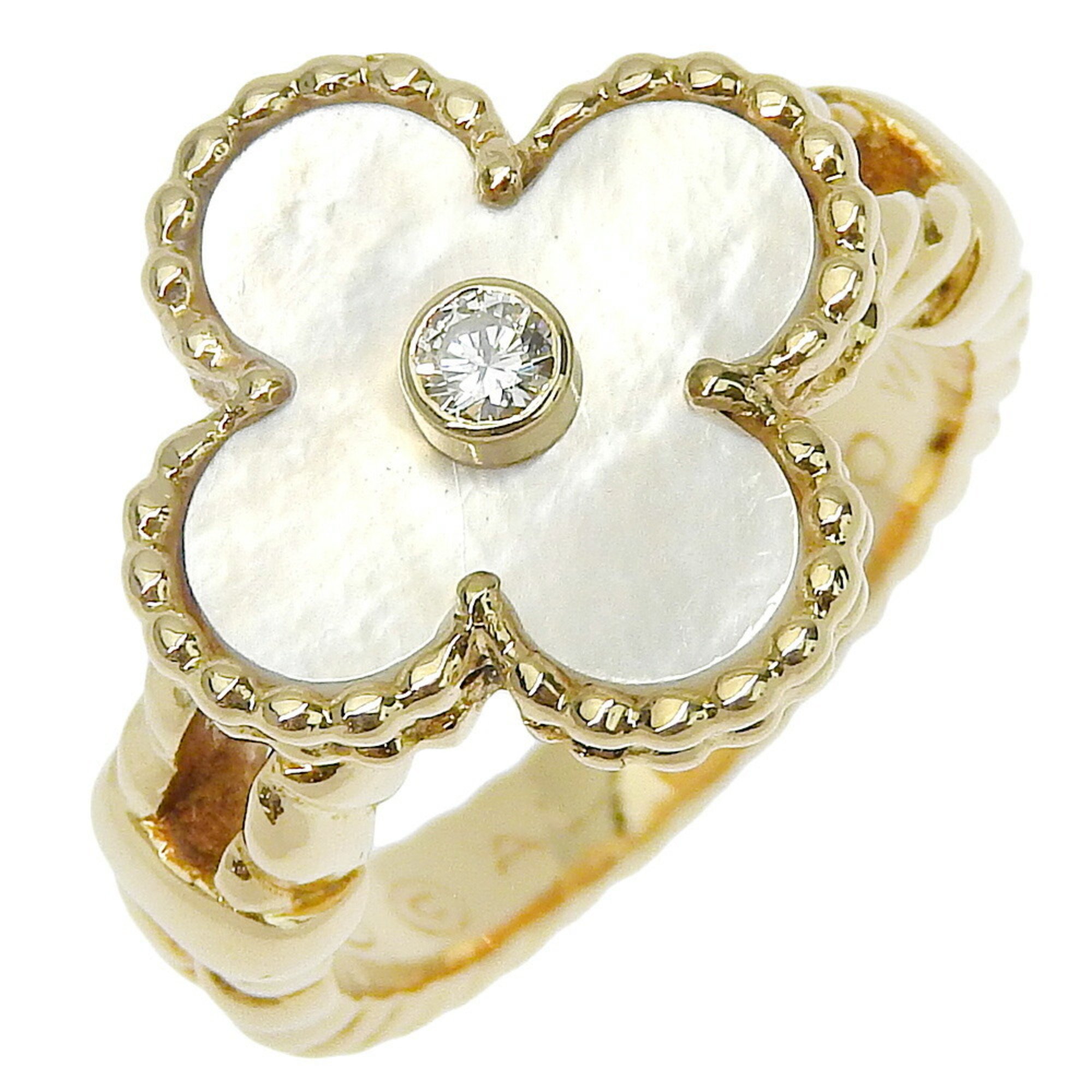 Van Cleef & Arpels Alhambra size 9 ring, K18 yellow gold, white shell, approx. 7.5g, Alhambra, women's
