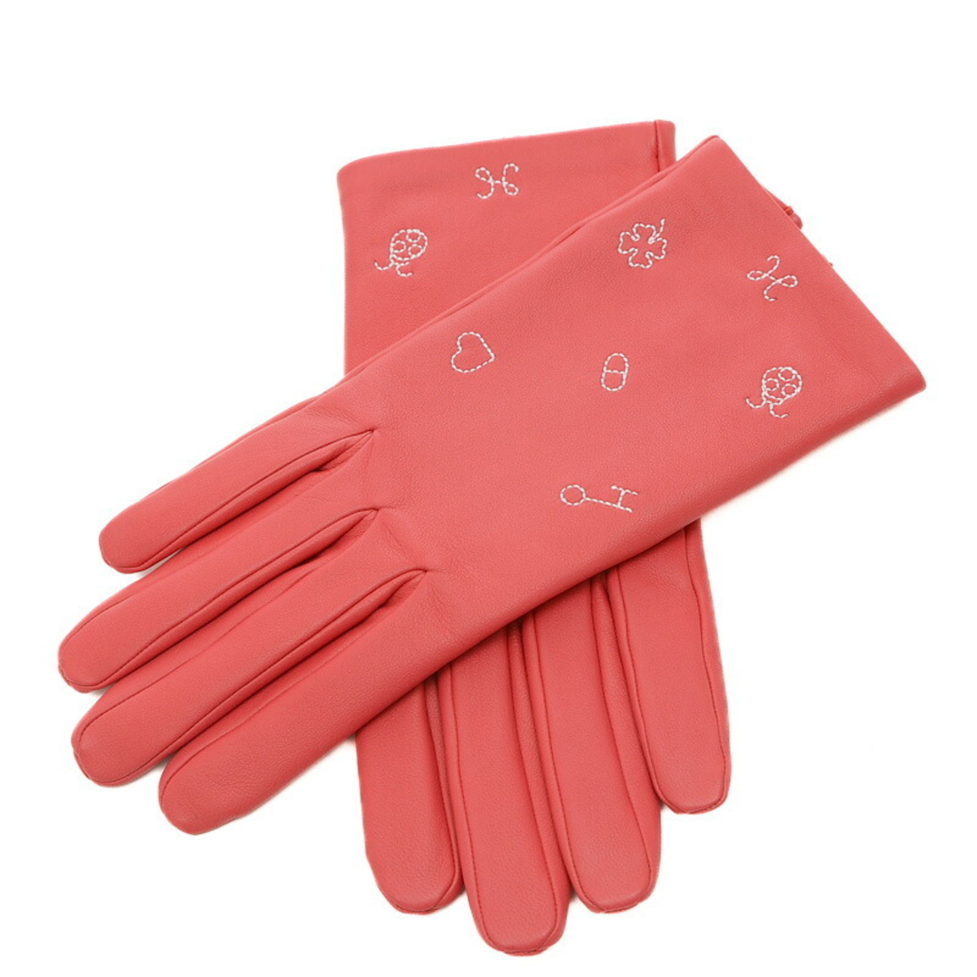 Hermes Lucky Charm Gloves Lambskin Pink #7.5