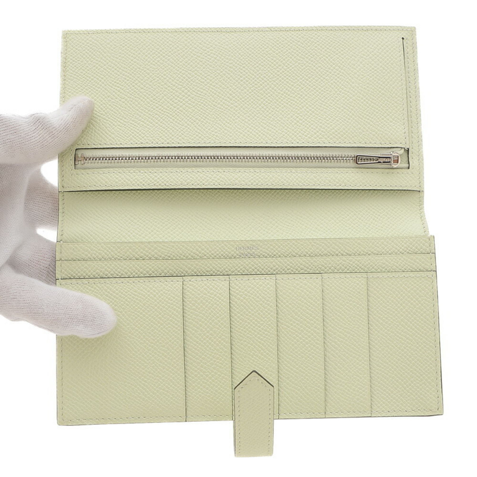 Hermes Bearn Soufflet Bi-fold Long Wallet Epson Vert Fizz B Stamp