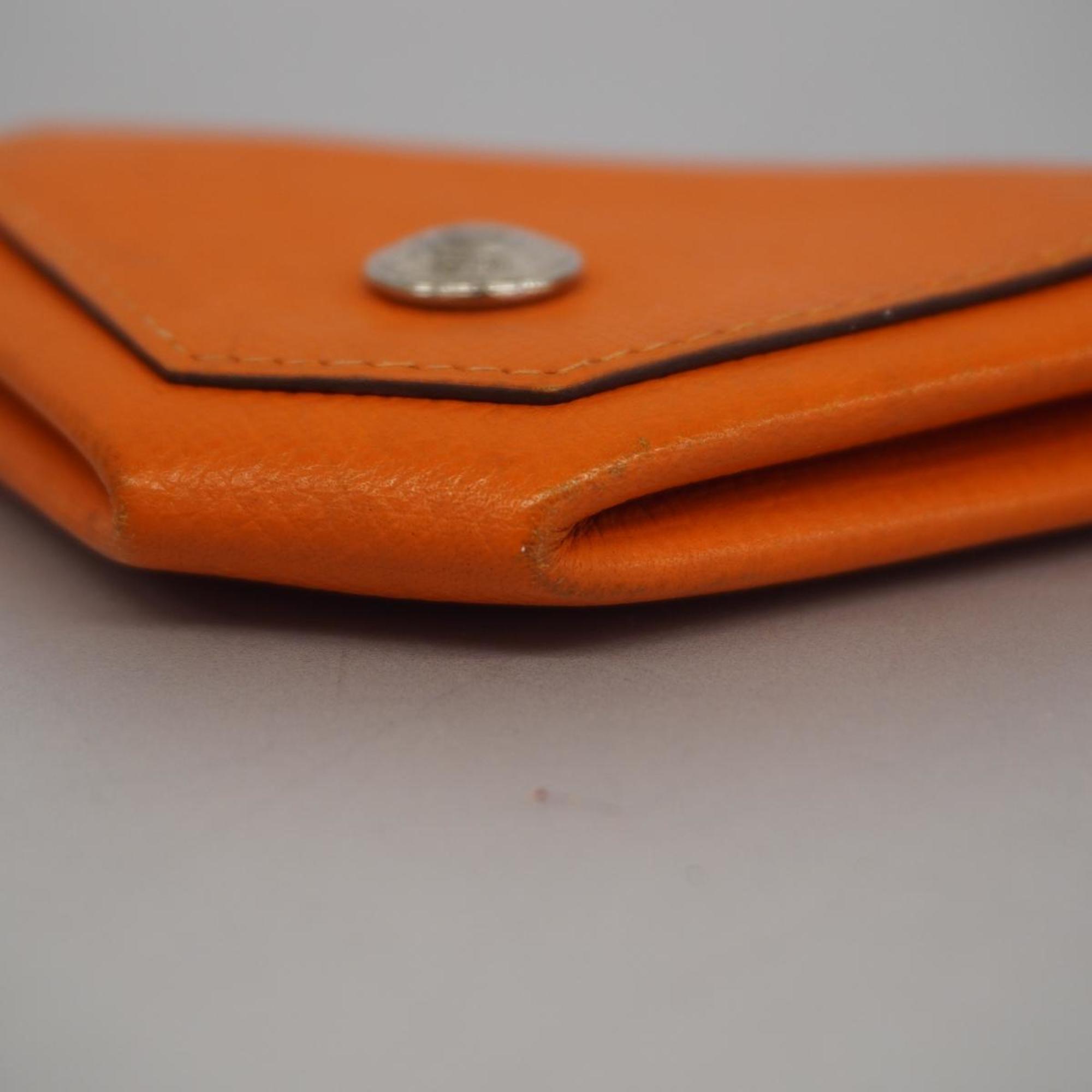Hermes Wallet/Coin Case Levan Quatre □I Engraved Epsom Orange Women's