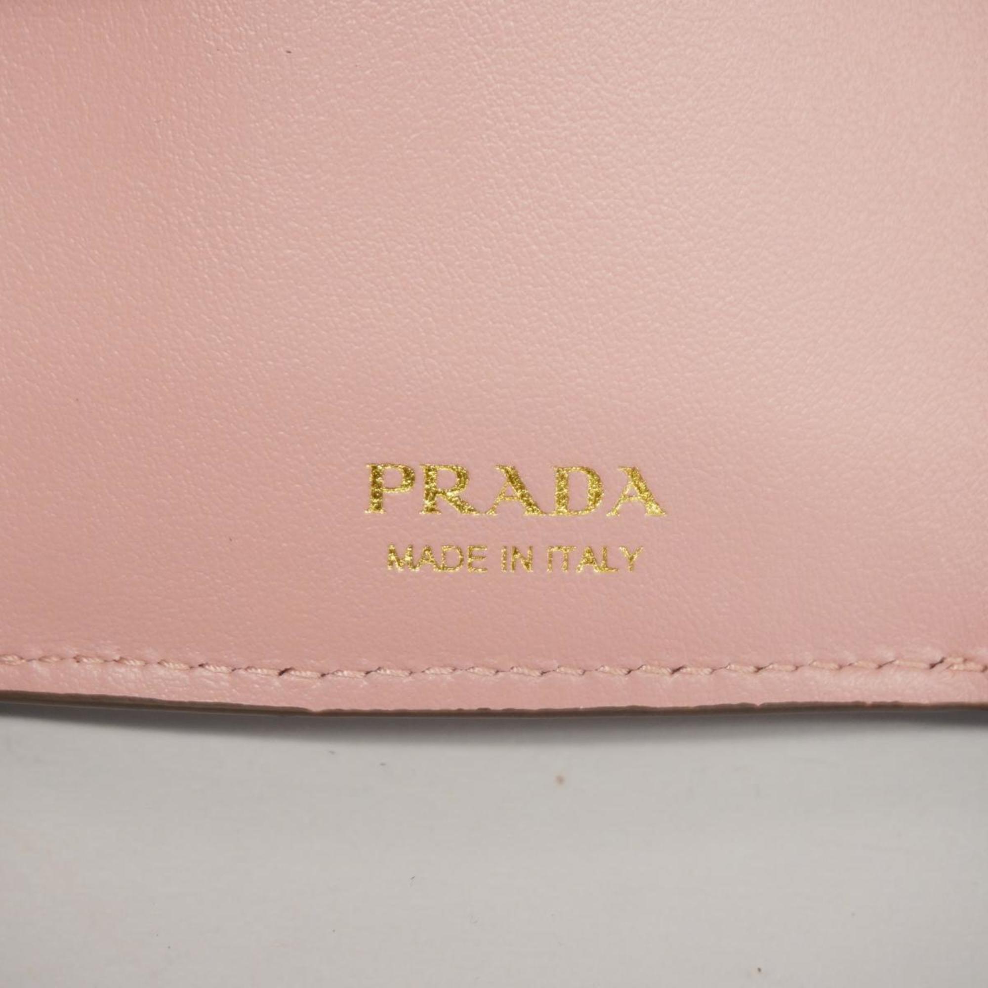 Prada Tri-fold Wallet Leather Grey Pink Women's