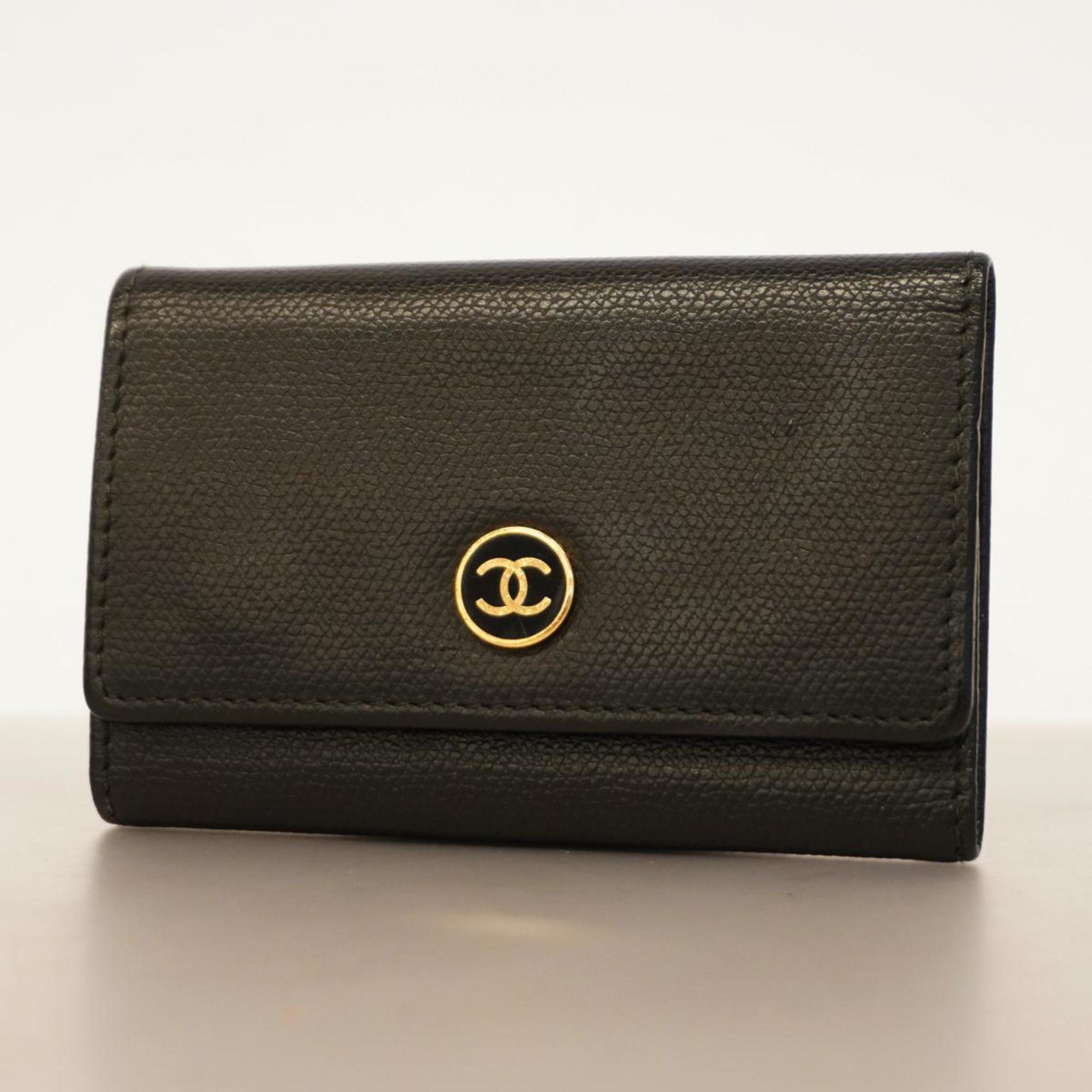 Chanel Key Case Coco Button Leather Black Women's