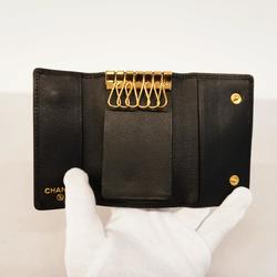 Chanel Key Case Coco Button Leather Black Women's