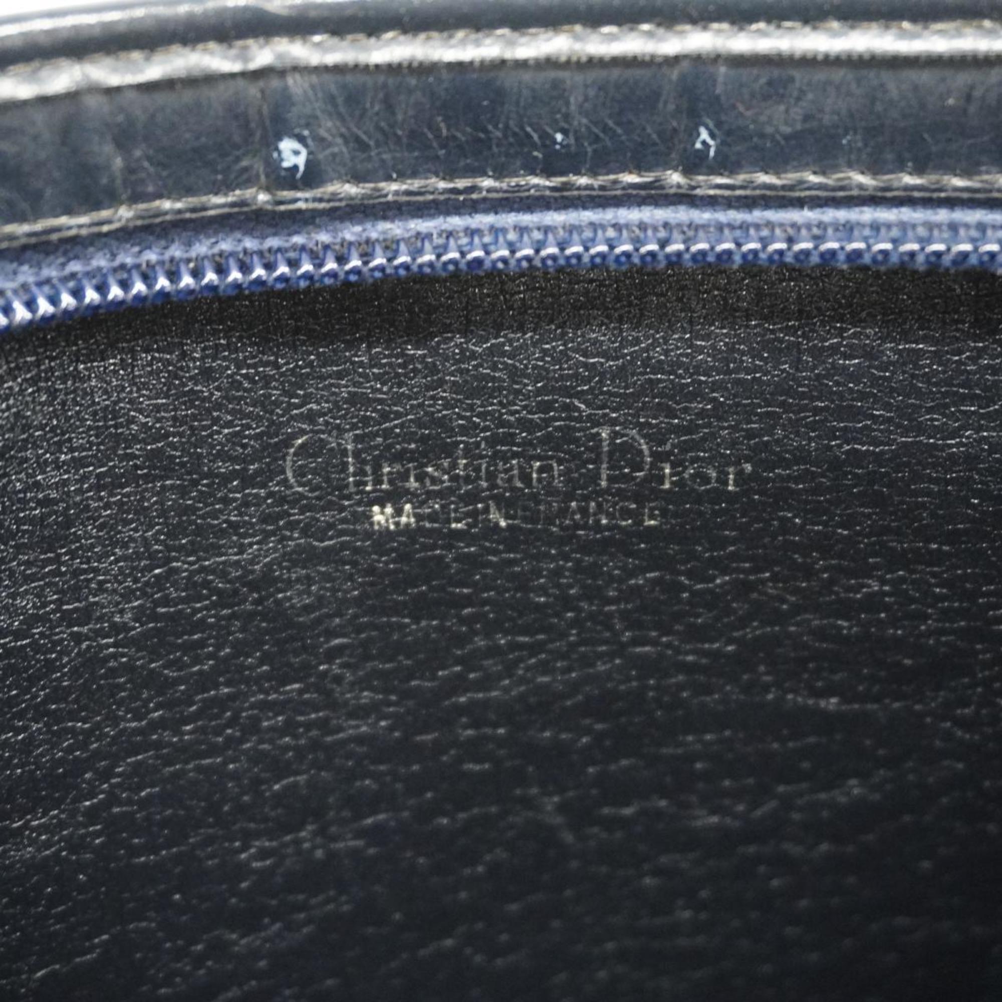 Christian Dior Shoulder Bag Trotter Canvas Leather Black Beige Women's