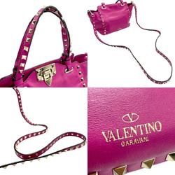 Valentino Garavani Handbag Shoulder Bag Rockstud Leather Metal Magenta Light Gold z1277