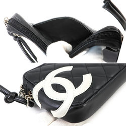 CHANEL Cambon Line Shoulder Bag Leather Black White A25175 Silver Hardware
