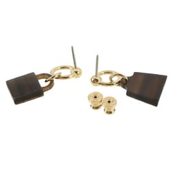 Hermes Amulettes Maroquinier Earrings Padlock Kelly Motif Buffalo Horn Brown Gold