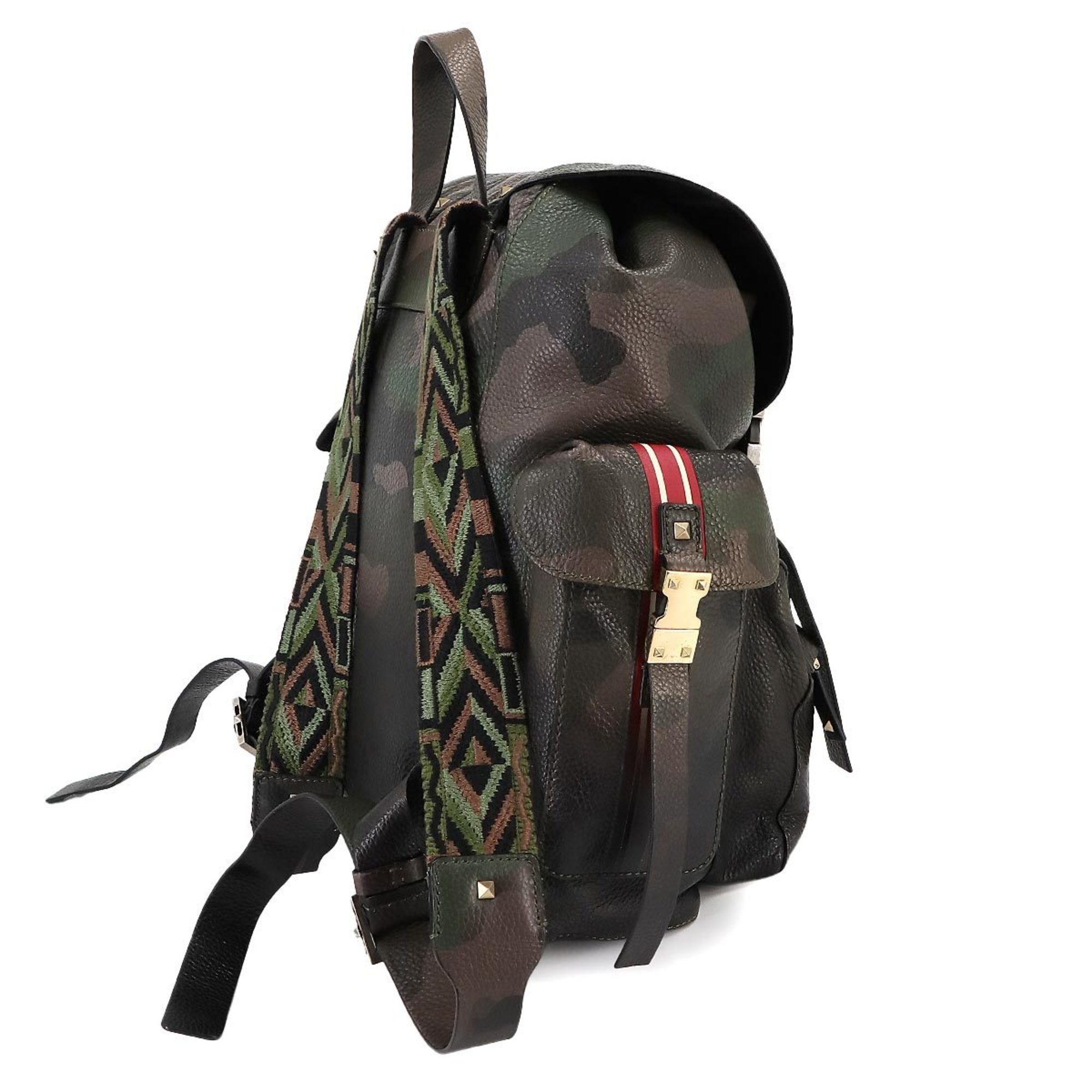Valentino Garavani Rockstud Camouflage Backpack Leather Khaki Back Pack