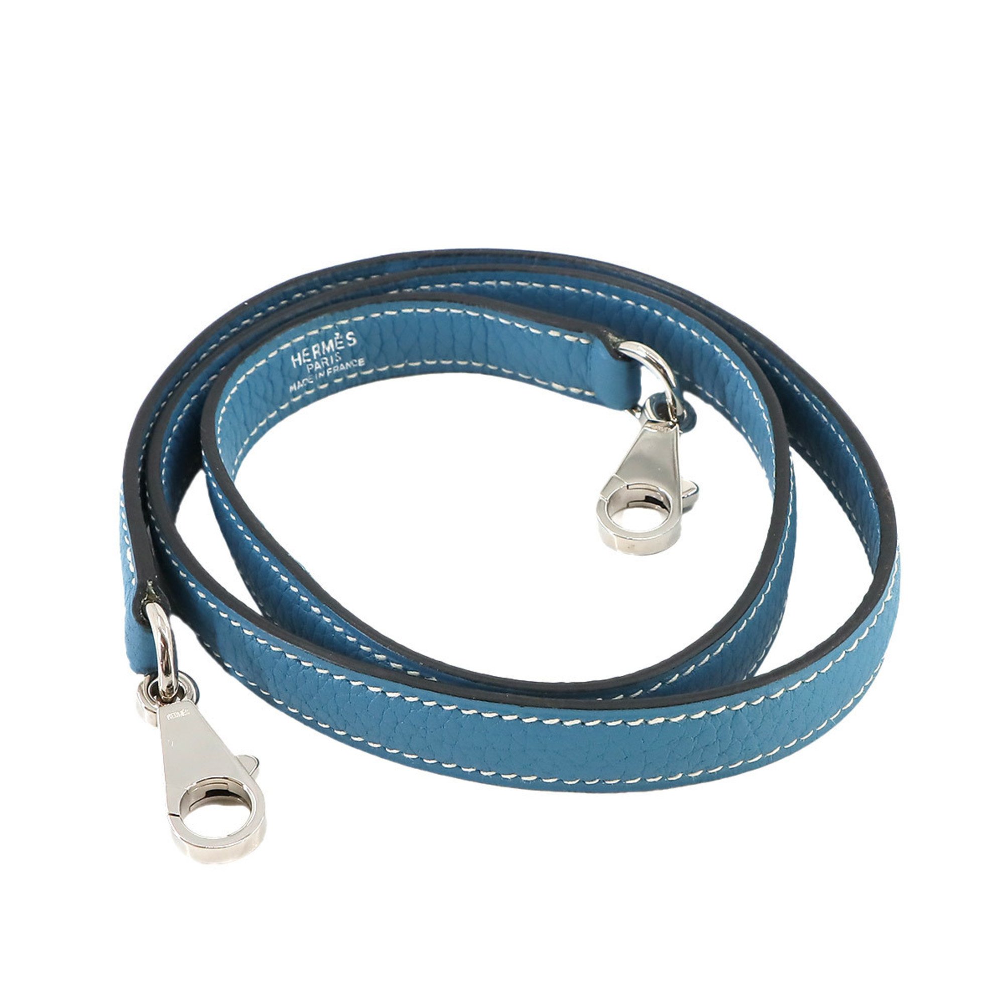 Hermes shoulder strap, Taurillon Clemence, blue jean, silver hardware
