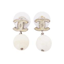 Chanel earrings with Coco mark, metal, silver, white, for women