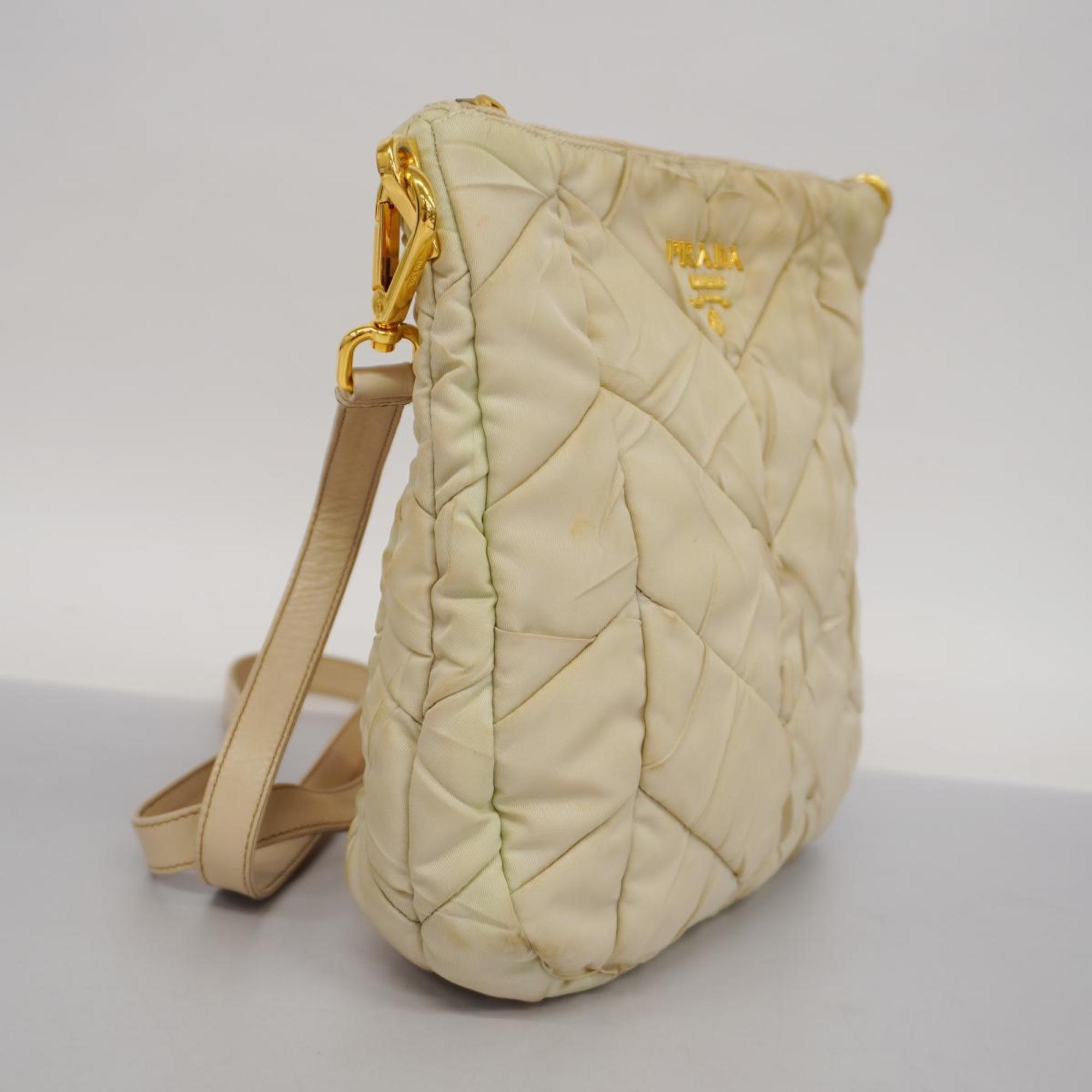 Prada Shoulder Bag Nylon Leather Beige Women's
