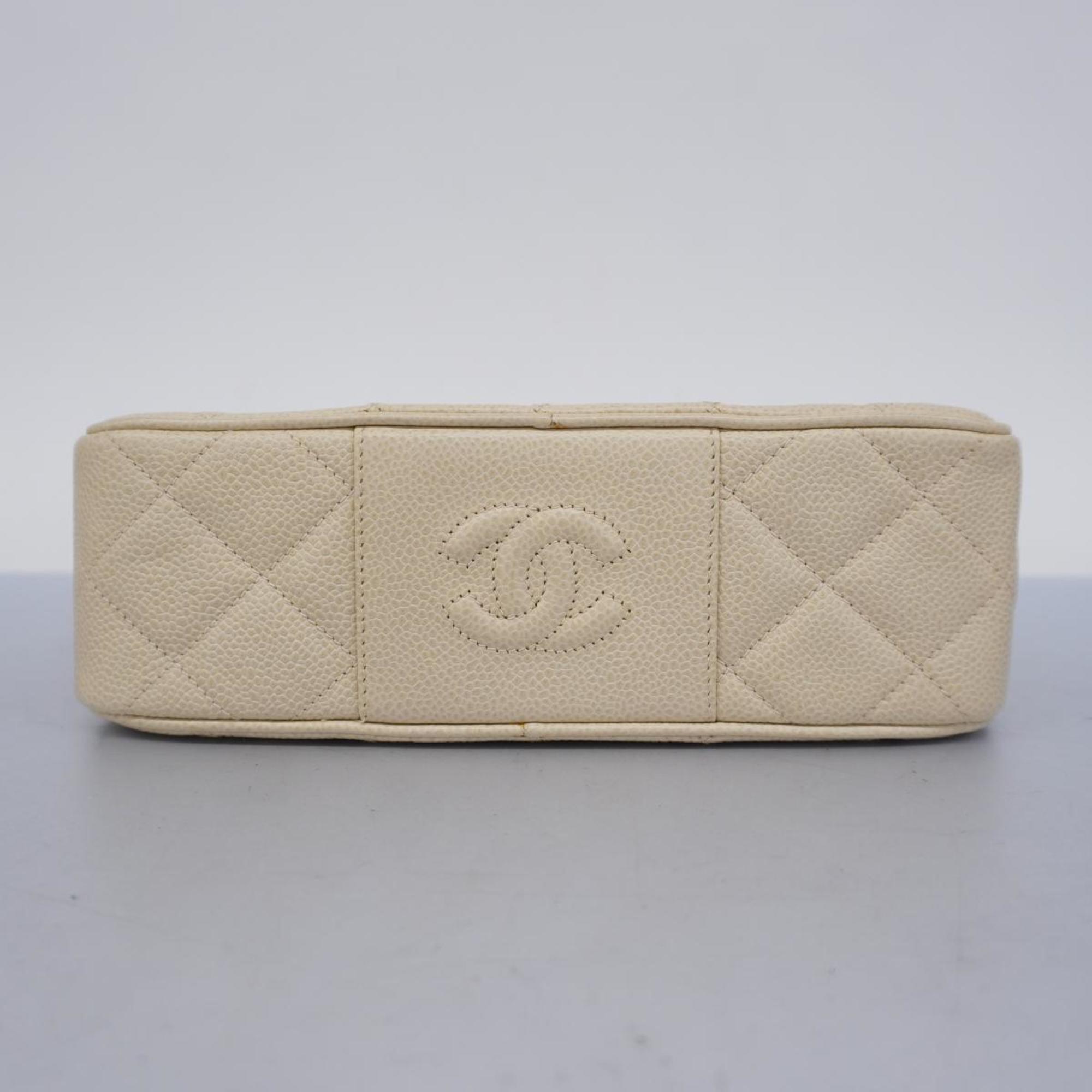 Chanel Shoulder Bag Matelasse Chain Caviar Skin White Women's