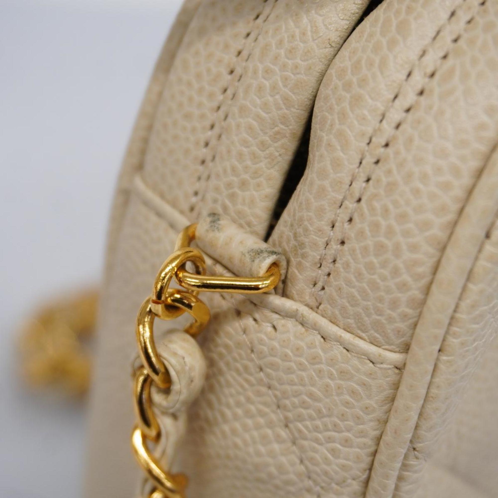 Chanel Shoulder Bag Matelasse Chain Caviar Skin White Women's
