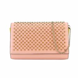Christian Louboutin Paloma 2way clutch shoulder bag spike studs leather pink yellow 1165081